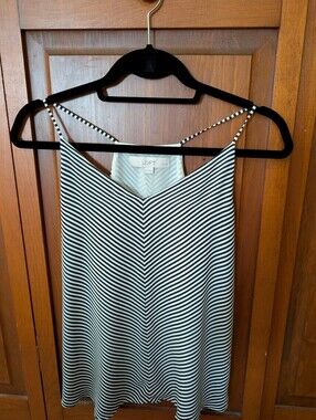 LOFT Black and White Striped V-Neck Cami size XSP